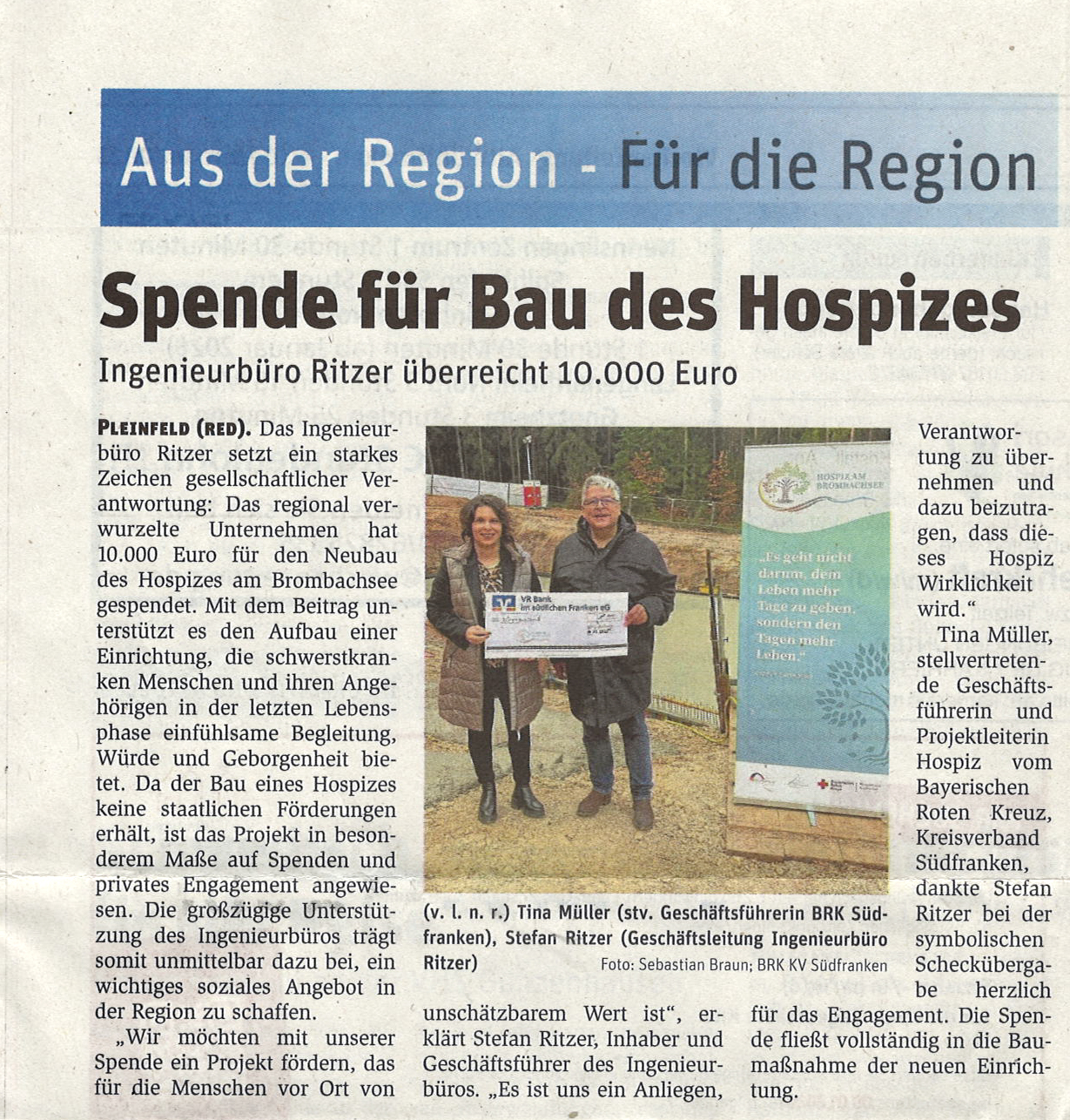 IB Ritzer Artikel Wochenzeitung "Spende für Bau des Hospizes" IB Ritzer Artikel Wochenzeitung "Spende für Bau des Hospizes"